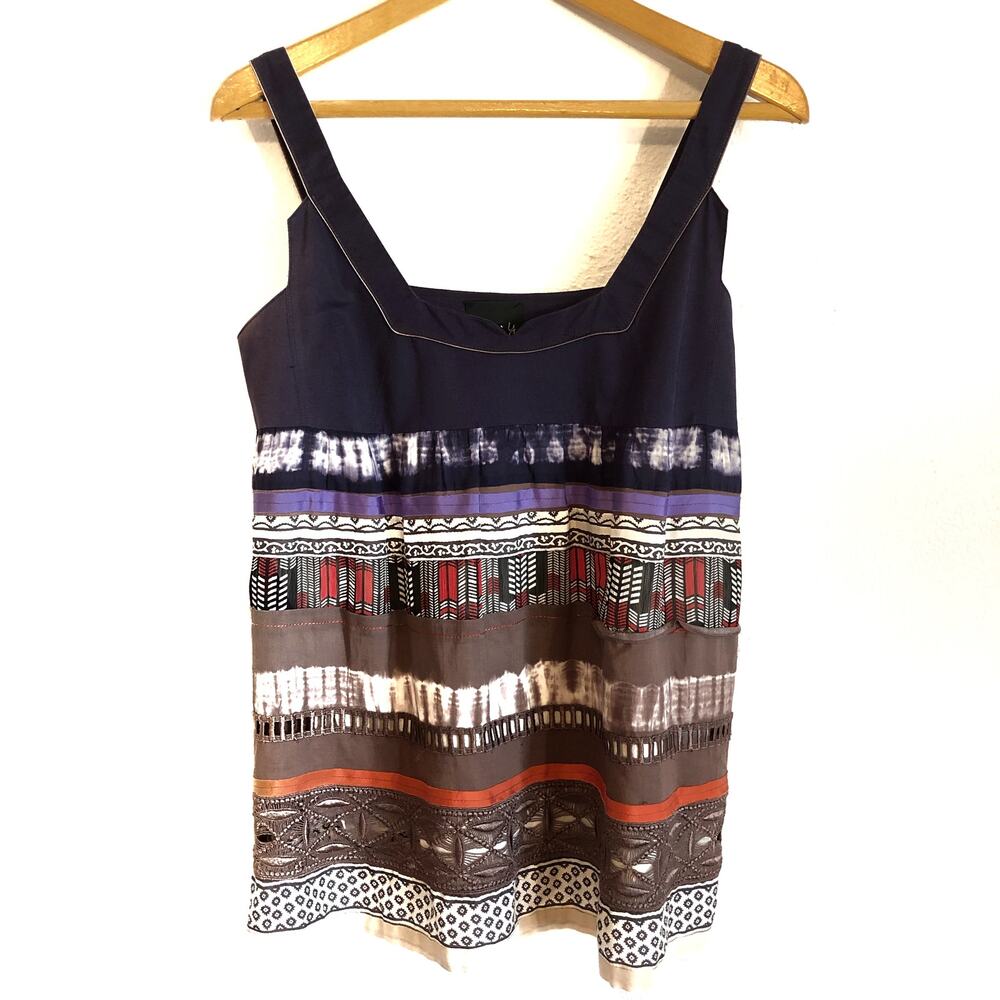 Hanii Y Sleeveless Patchwork Silk Sleeveless Top 44 US Medium Bohemian Artsy